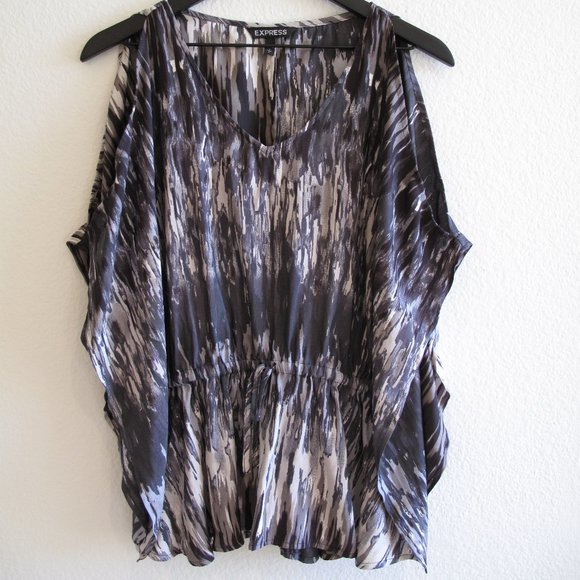 EXPRESS Taupe Silky Blouse with Open Shoulders - Picture 2 of 12